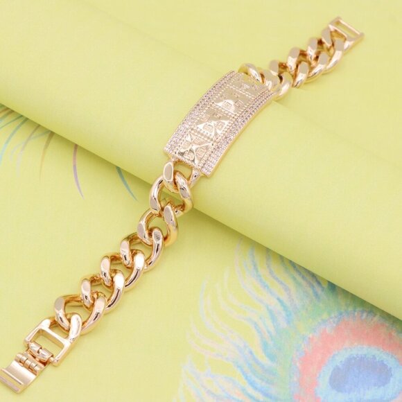 "Bold Rose Gold Bracelet with Pyramid Texture & Micro Pave Accents, XPBL0928 - Picture 4 of 12